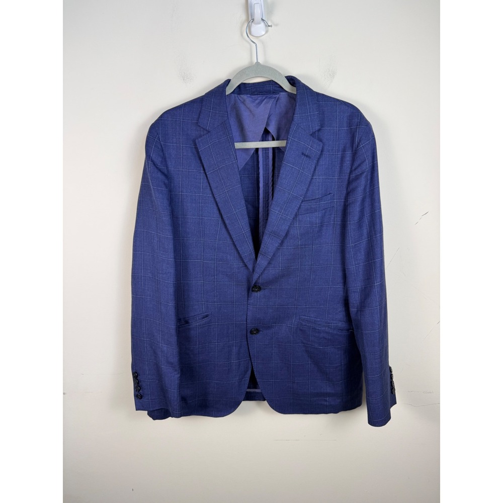 Hackett Mayfair Loro Piana Summertime Blue‎ Plaid Silk Wool Linen Blazer 40R 50R